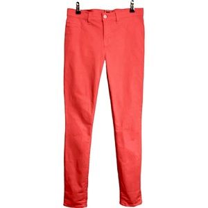 J Brand Lipstick Bright Red Coral Mid Rise Skinny Leg Ankle Twill Jeans 28 811K